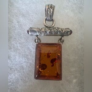 Vintage Lori Bonn 925 Sterling Silver Amber Pendant
